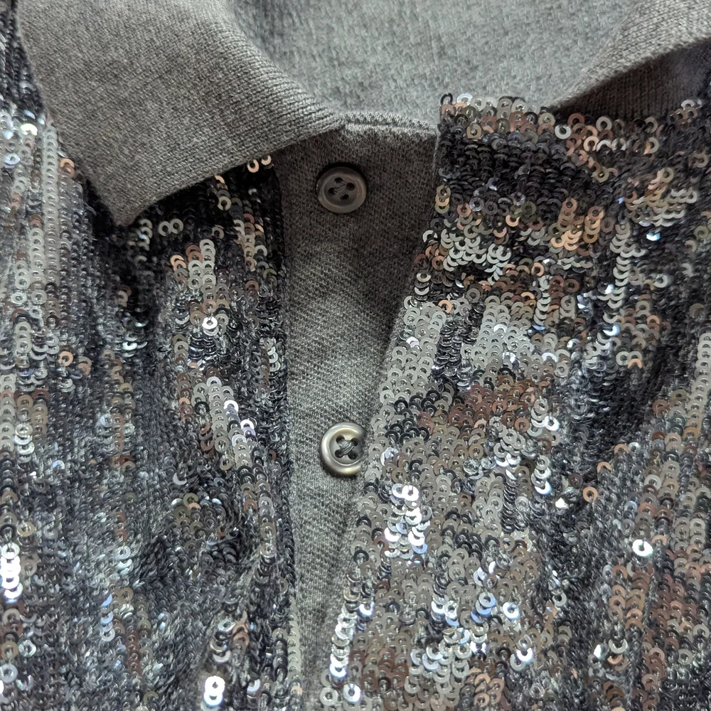 NEW Polo Ralph Lauren Silver Sequin Polo Shirt Size Small - Picture 6 of 6